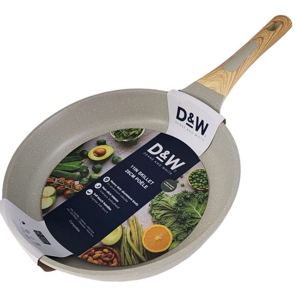 D&W Deane and White Cookware 11in Nonstick Skillet Frying Pan Greige Speckled - Picture 3 of 15